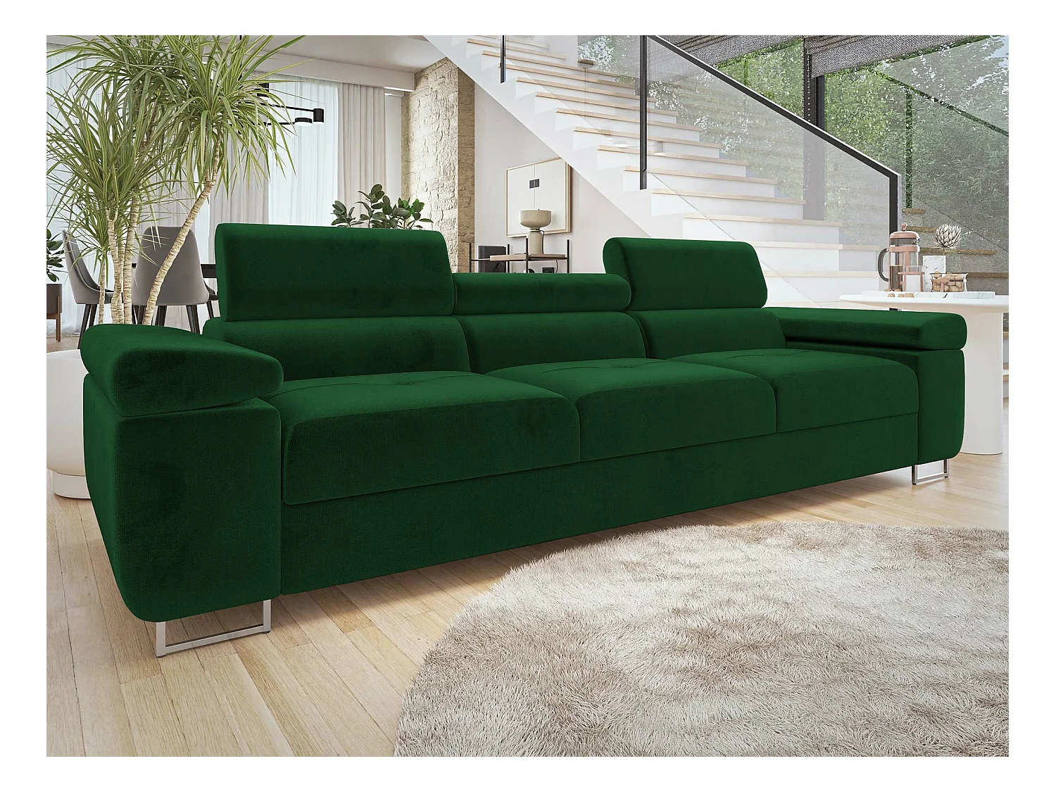Canapé Comfivo Eliferu 104, Vert, 263x102x70cm, Tapisserie, Pieds: Métal