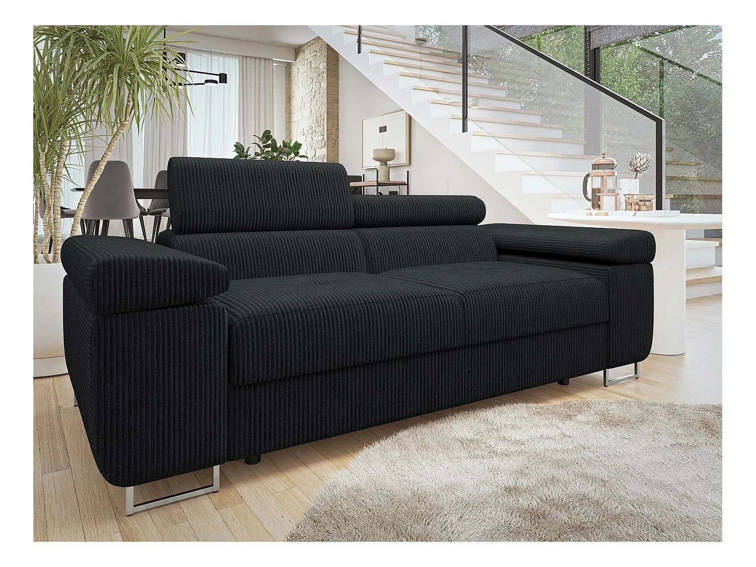 Canapé Comfivo Eliferu 105, Gris, 198x102x70cm, Tapisserie, Pieds: Métal