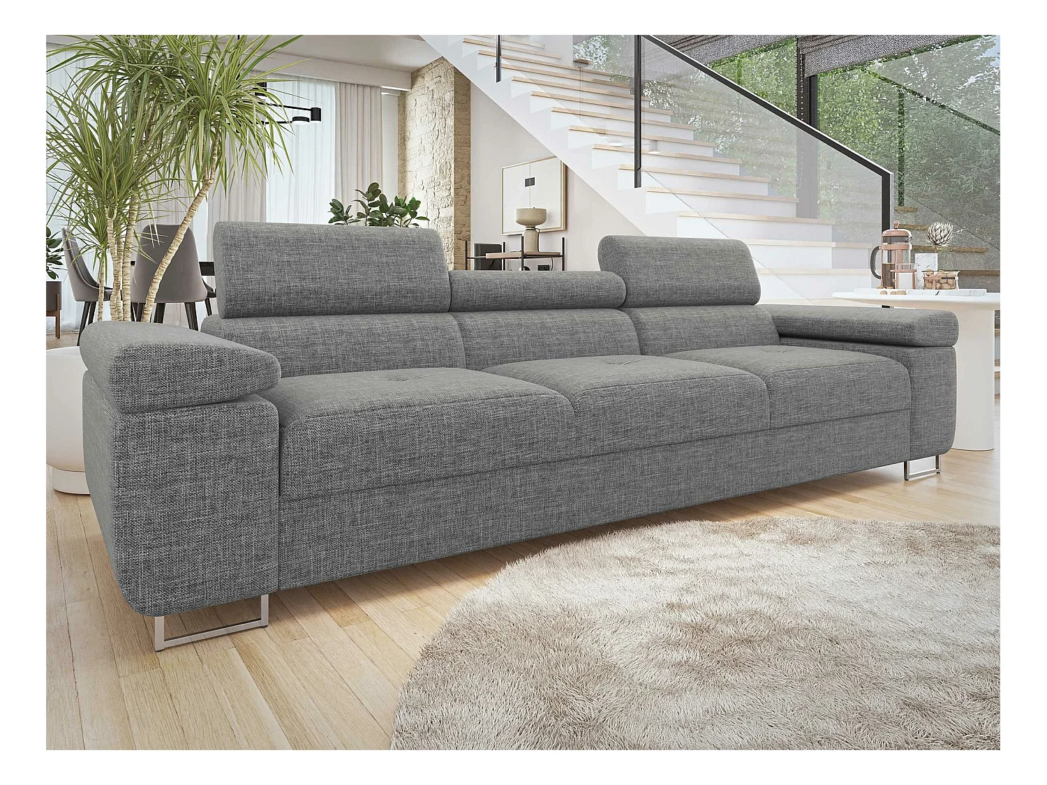 Canapé Comfivo Eliferu 104, Gris, 263x102x70cm, Tapisserie, Pieds: Métal