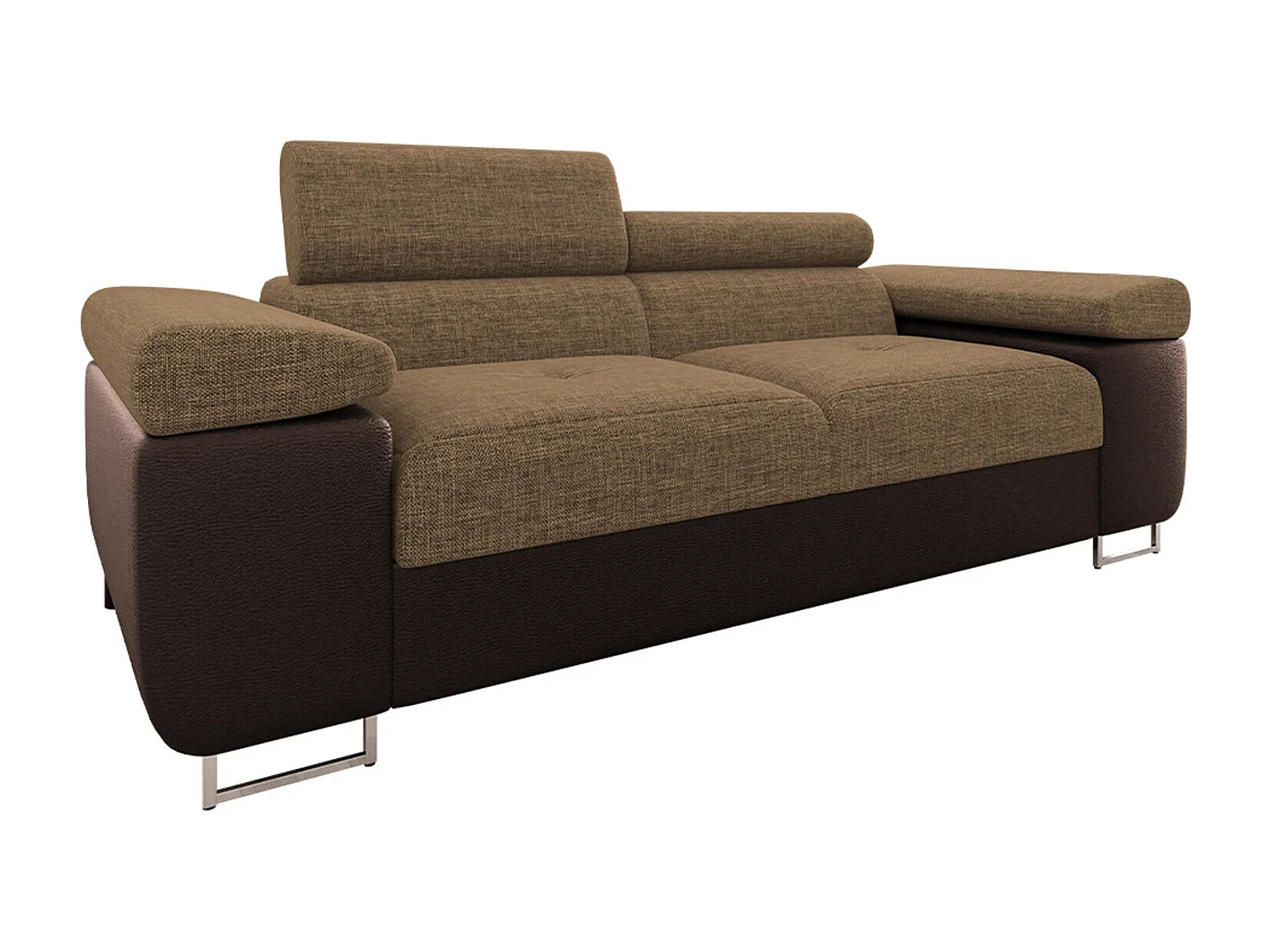 Sofá Comfivo Eliferu 105, Marrón, 198x102x70cm, Cuero ecológico + Tapiz, Patas: Metal