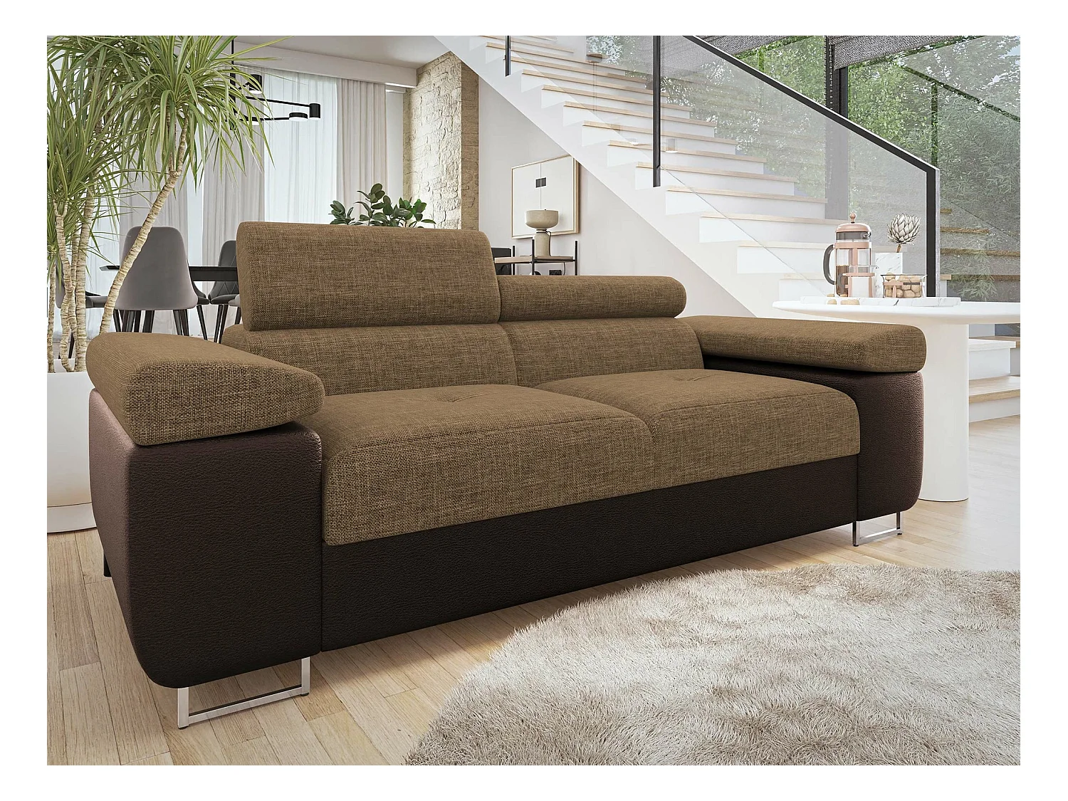 Divano Comfivo Eliferu 105, Senza, Senza, Marrone, 198x102x70cm, Eco pelle + Arazzo