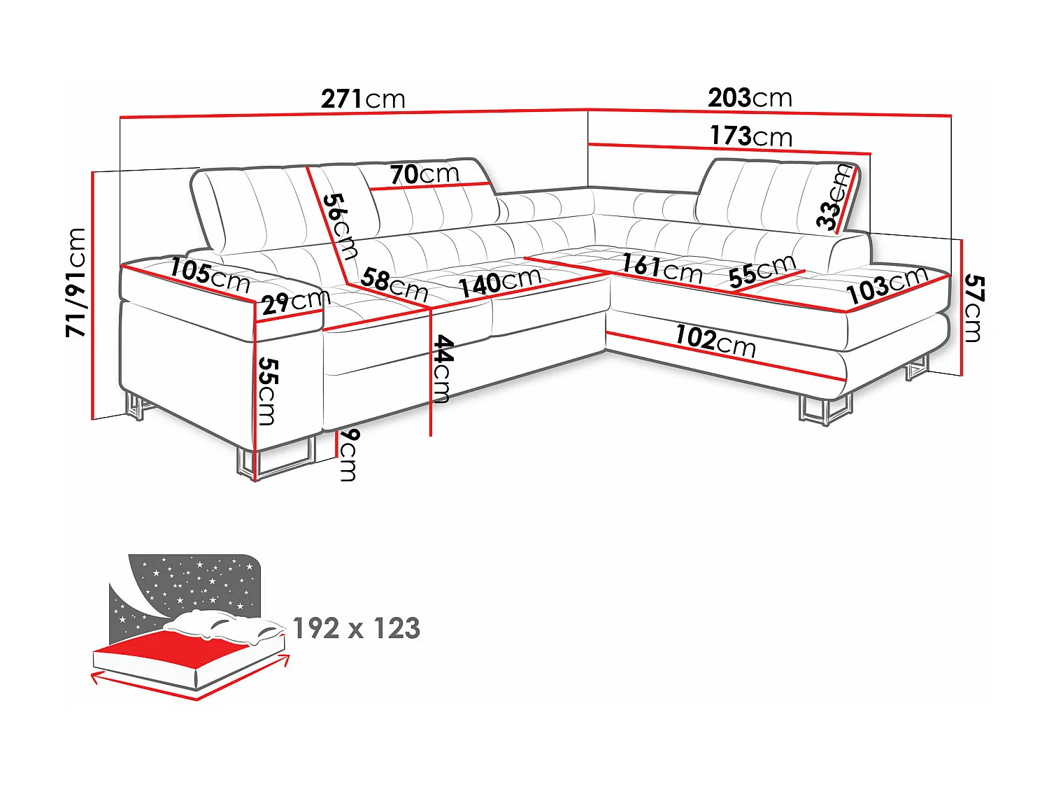 Divano angolare Comfivo 232, Marrone, Con, 271x203x71cm