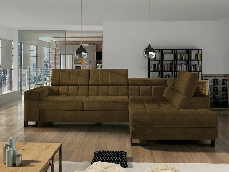 Sofá rinconero Comfivo 232, Marrón, Función de descanso, Almacenaje, 271x203x71cm