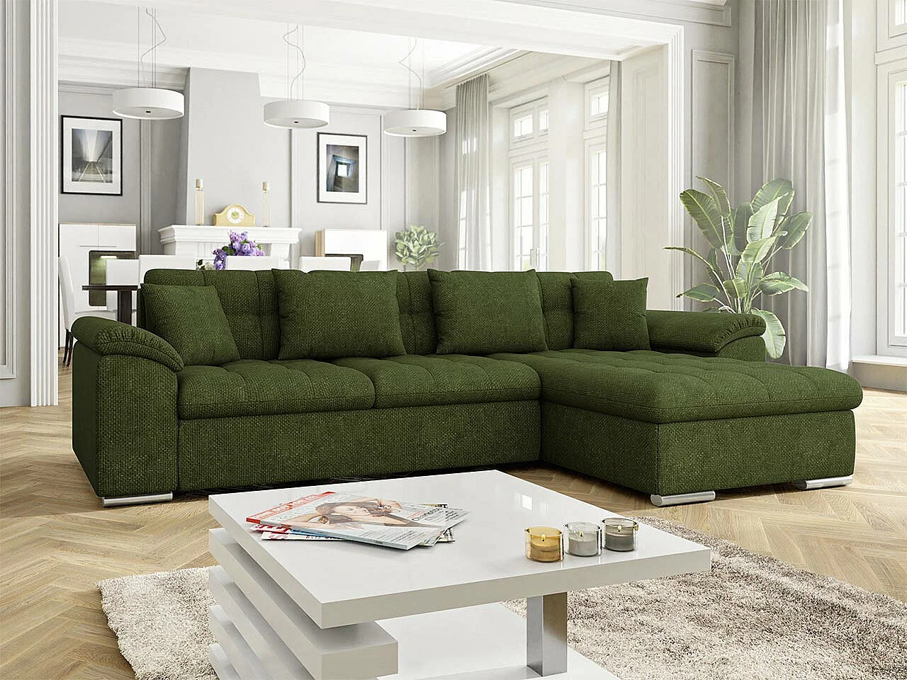 Divano angolare Comfivo Mica II, Verde, Con, 280x160x76cm