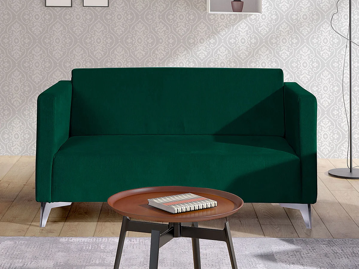 Canapé Virmore 101, Vert, 136x82x74cm, Tapisserie, Pieds: Plastique