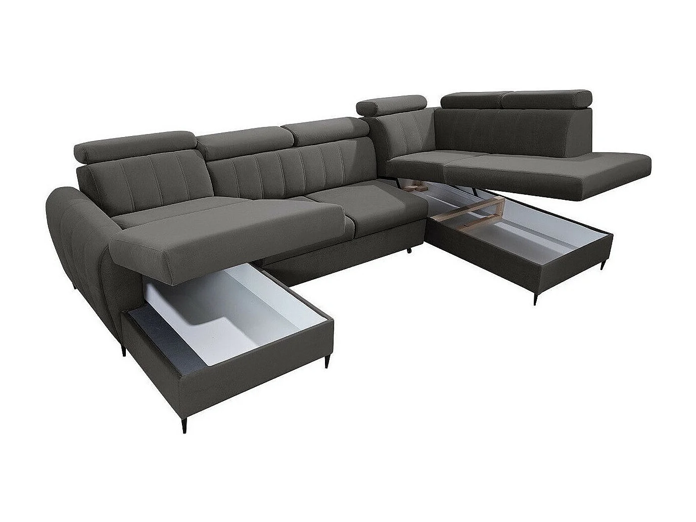 Sofá rinconero Temple 128, Verde, Función de descanso, Almacenaje, 355x200x90cm