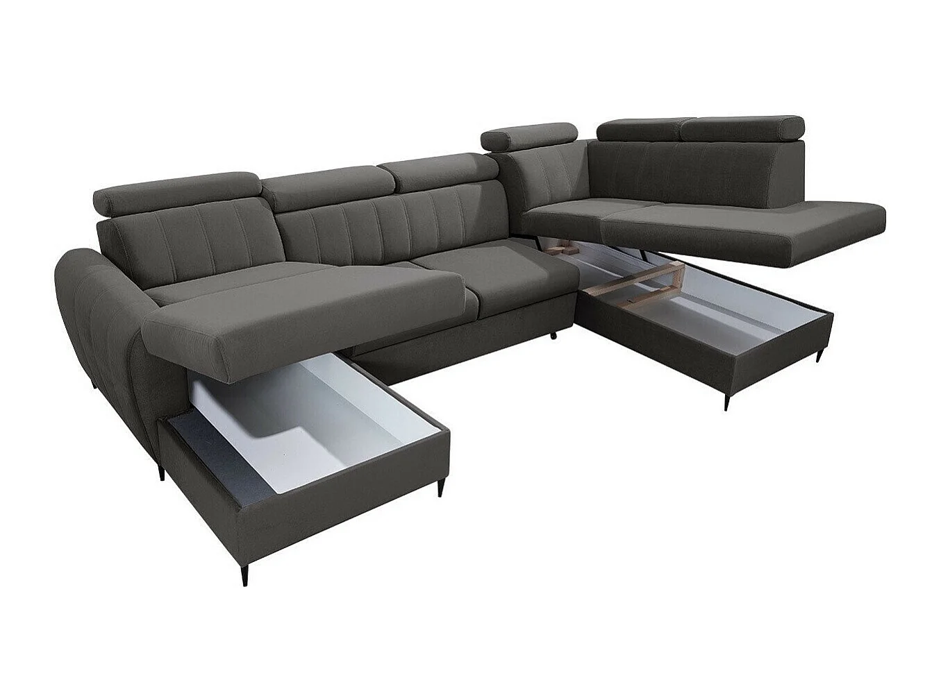 Canapé d'angle convertible 3 places en tissu vert TEMPLE 355x200x90 cm