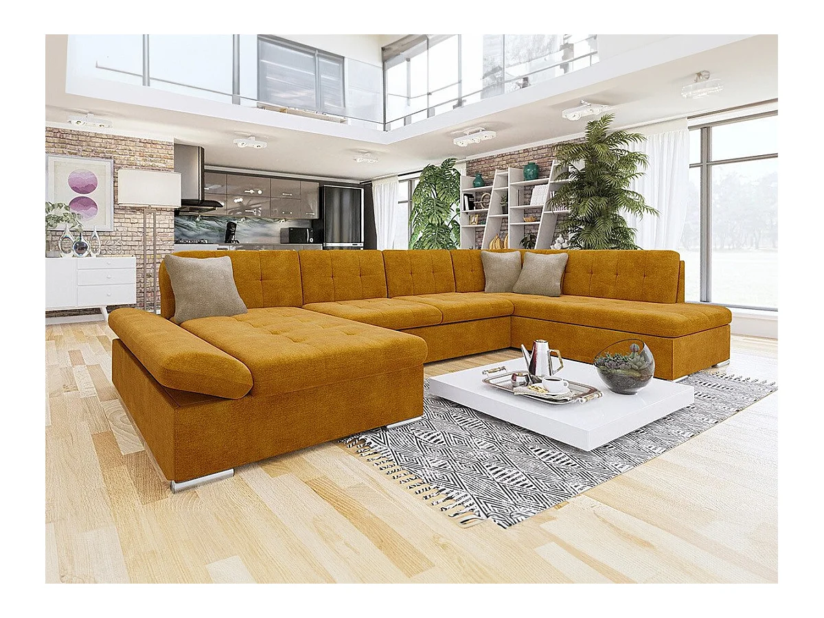 Canapé d'angle Comfivo 150, Jaune, Fonction de couchage, Boîte de literie, 345x205x76cm