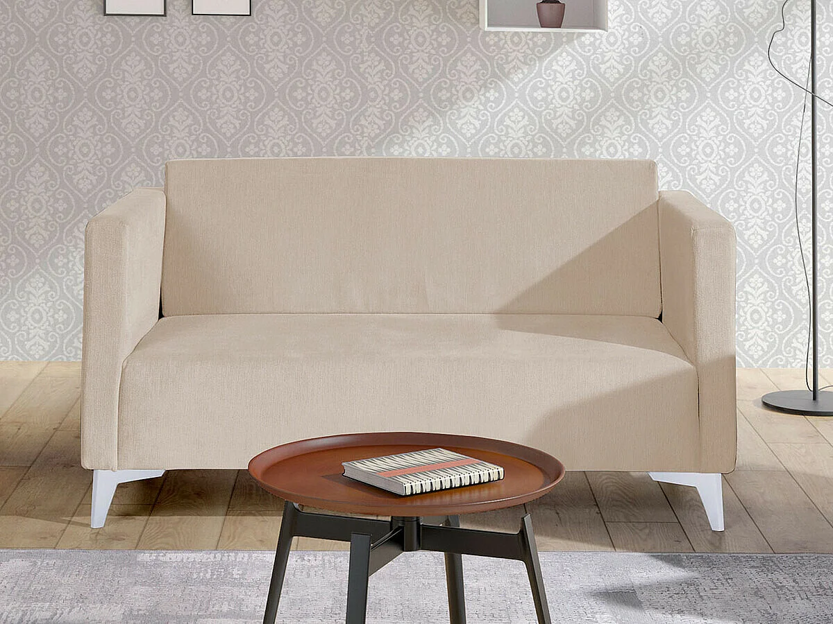 Canapé Virmore 101, Brun clair, 136x82x74cm, Tapisserie, Pieds: Plastique