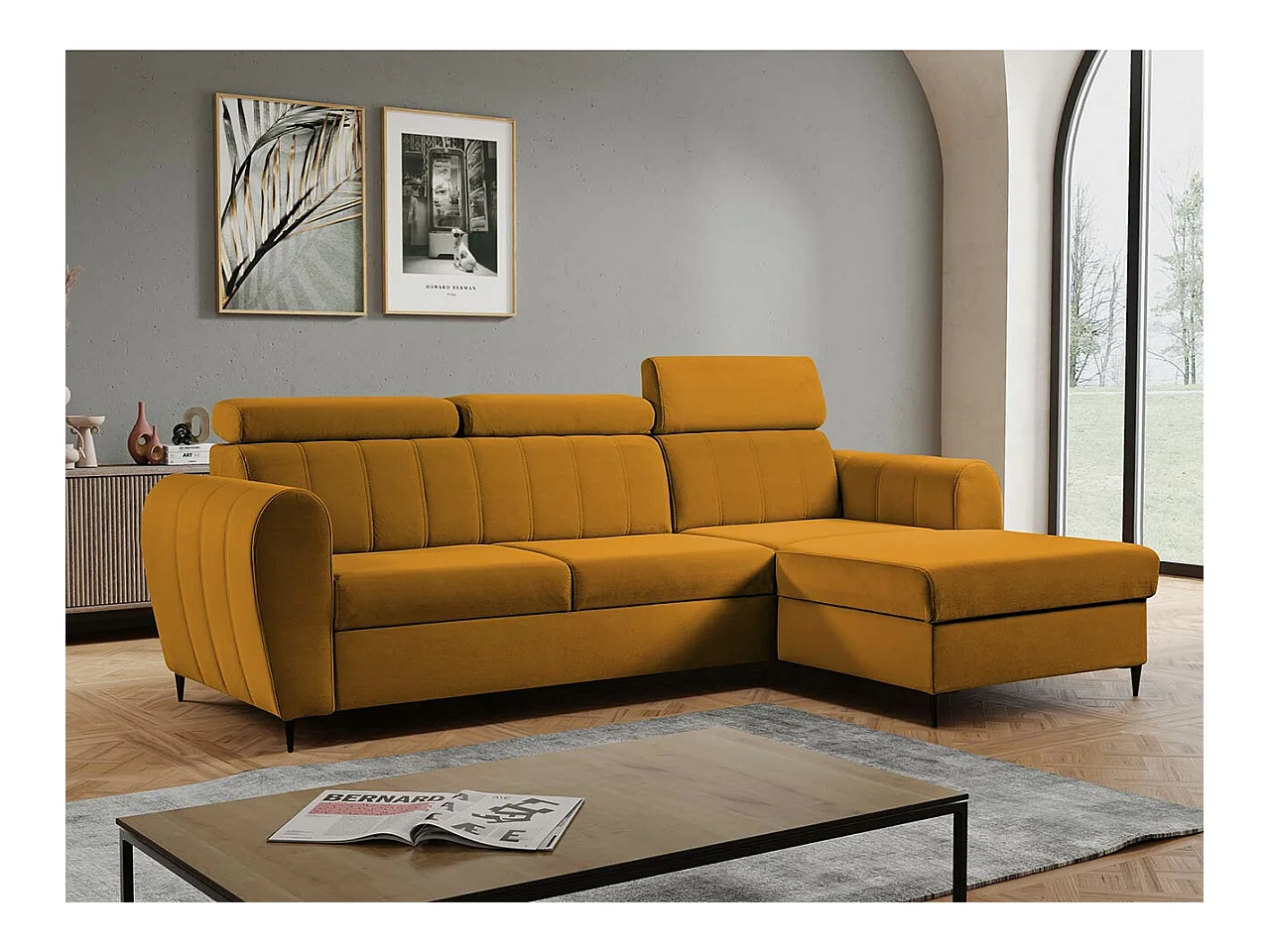 Divano angolare Temple 126, Giallo, Con, 262x175x90cm