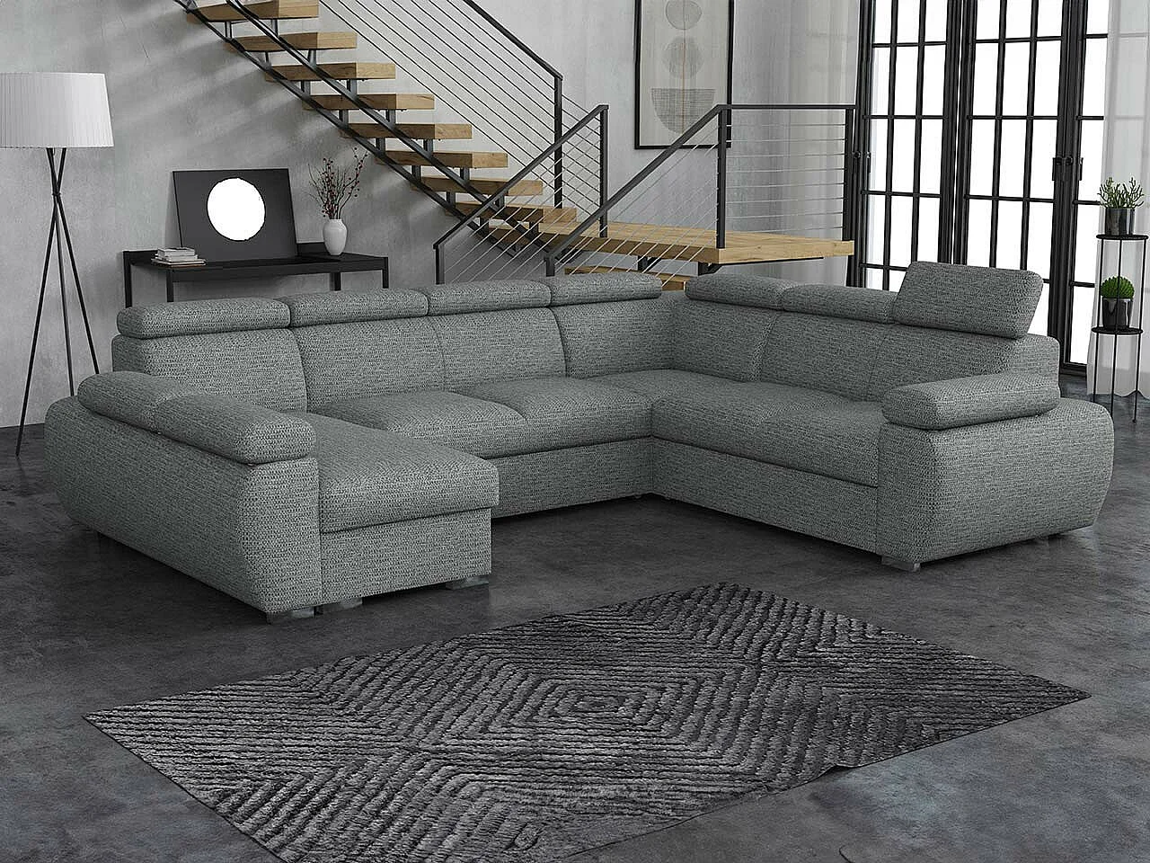 Canapé d'angle Columbus 214, Gris, Disponible, 325x260x85cm