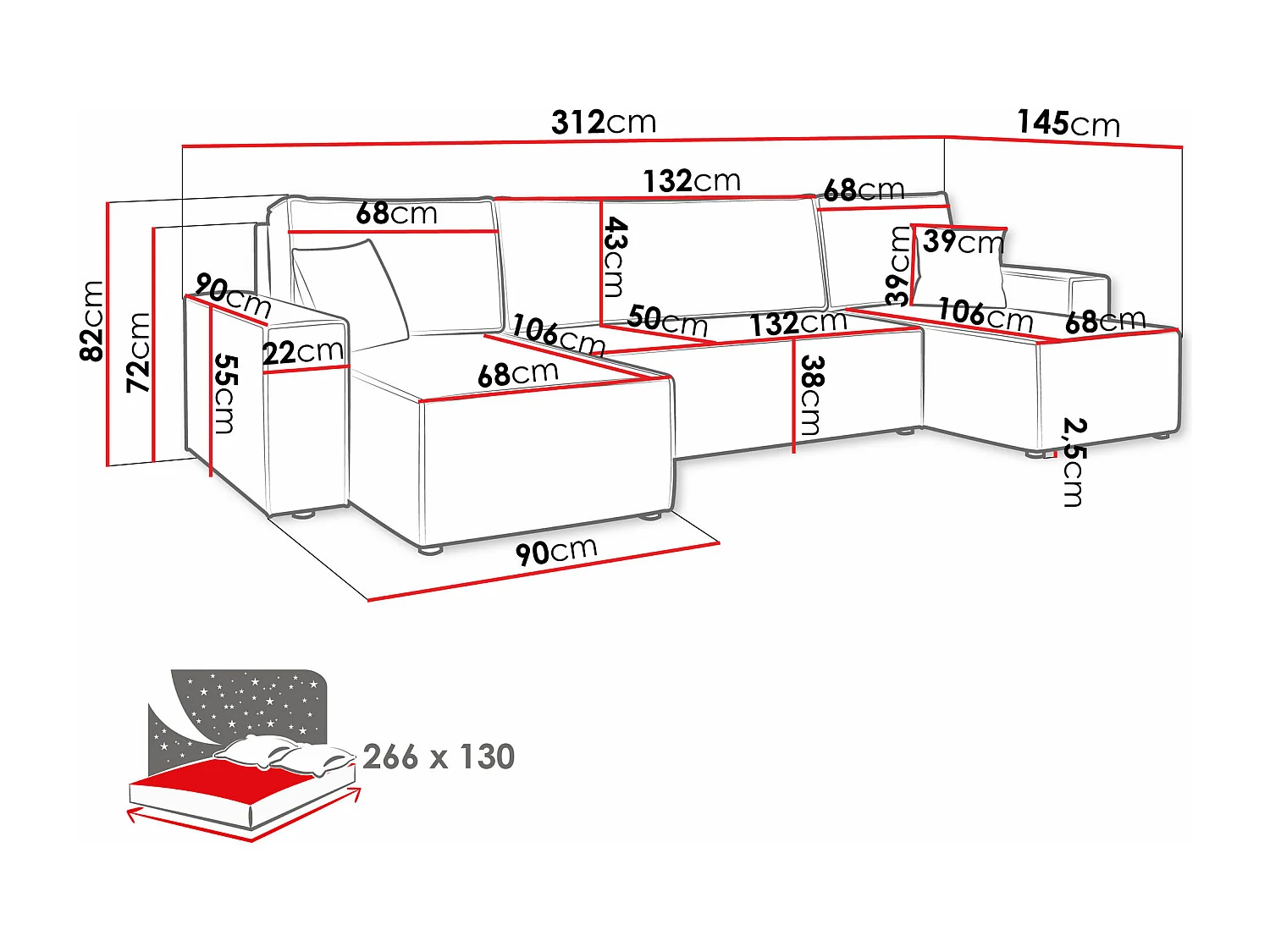 Canapé d'angle Shelton 101, Vert, Fonction de couchage, Boîte de literie, 312x145x82cm