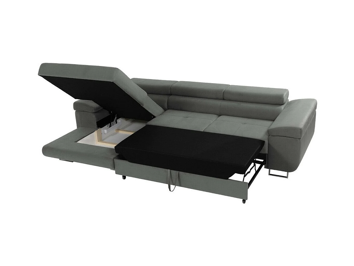 Canapé d'angle Comfivo Eliferu 102, Gris, Fonction de couchage, Boîte de literie, 280cm