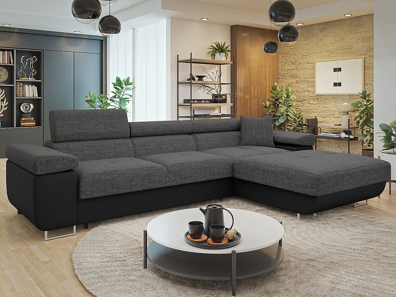 Sofá rinconero Comfivo Eliferu 102, Gris, Función de descanso, Almacenaje, 280x170x70cm