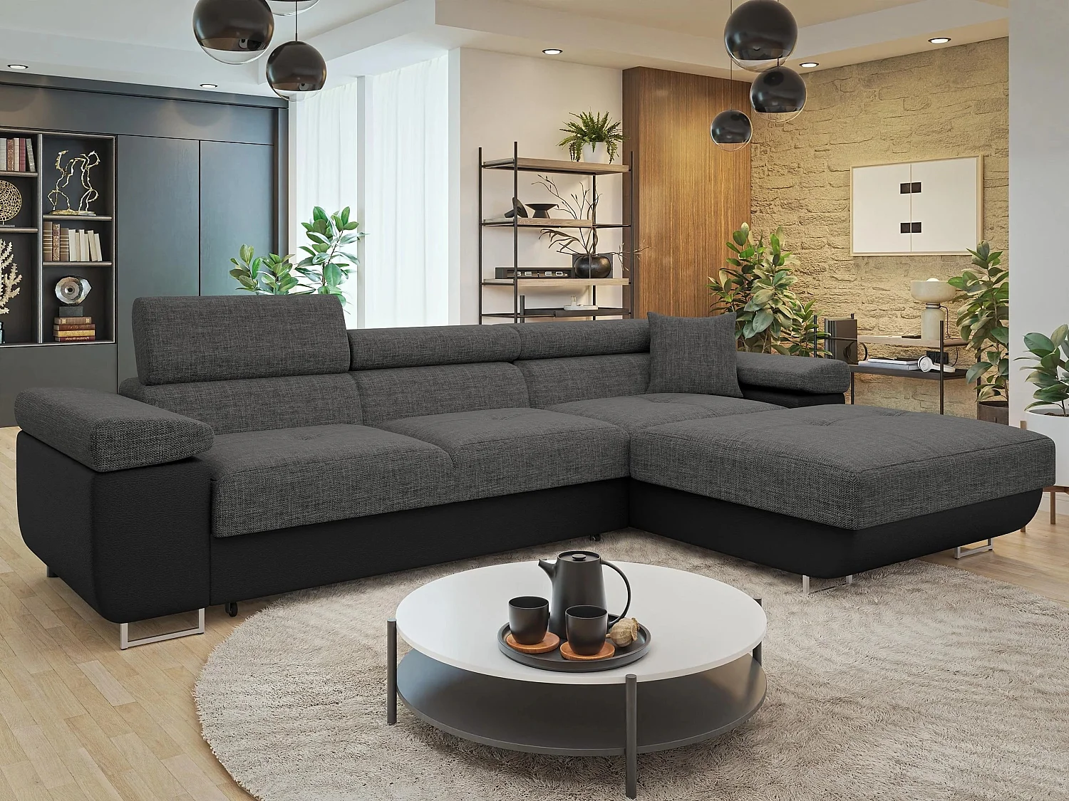 Canapé d'angle Comfivo Vinetum II, Gris, Disponible, 280x170x70cm