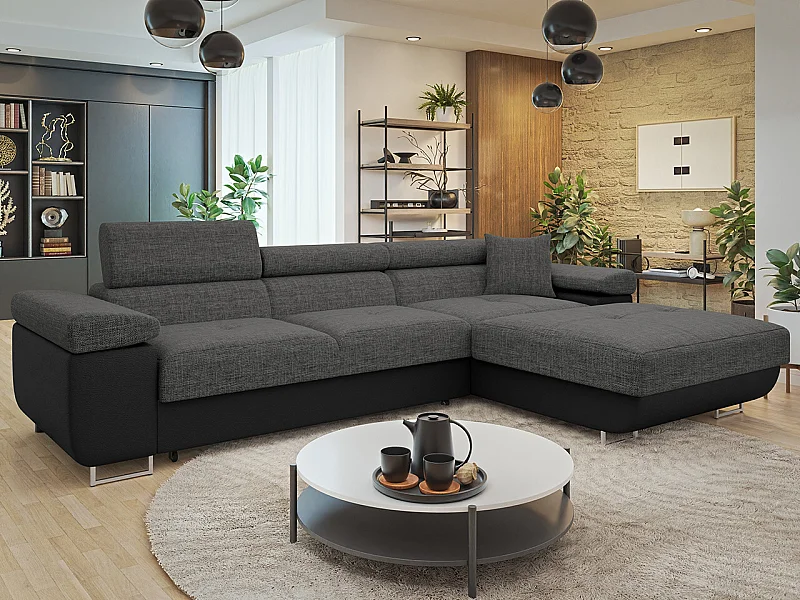 Sofá rinconero Comfivo Eliferu 102, Gris, Función de descanso, Almacenaje, 280x170x70cm