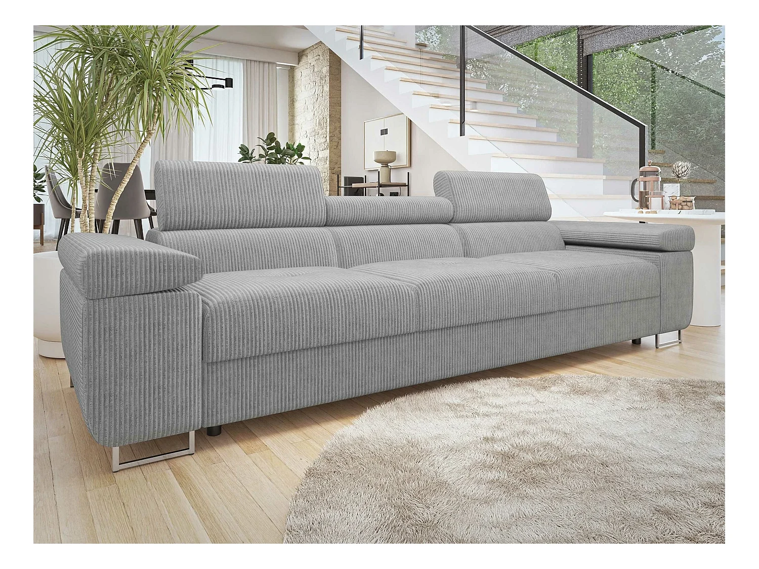 Sofá Comfivo Eliferu 104, Gris, 263x102x70cm, Tapiz, Patas: Metal