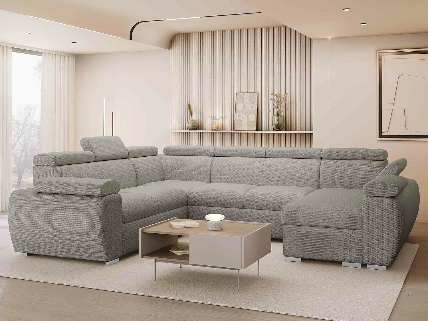 Canapé d'angle Columbus 214, Gris, Disponible, 325x260x85cm