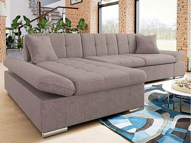 Canapé d'angle Comfivo 250, Brun clair, Fonction de couchage, Boîte de literie, 278x161cm