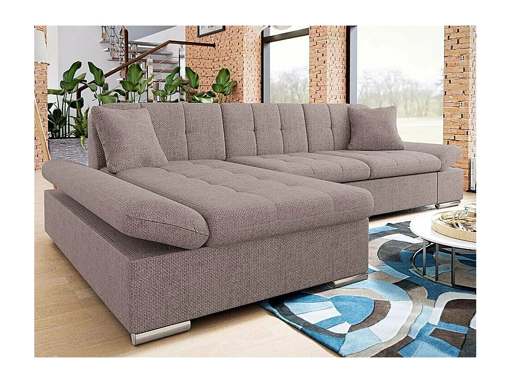 Sofá rinconero Comfivo 250, De color marrón claro, Función de descanso, Almacenaje, 278cm
