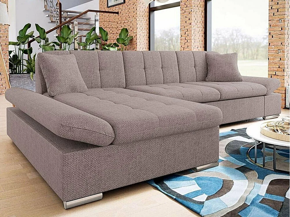 Sofá rinconero Comfivo 250, De color marrón claro, Función de descanso, Almacenaje, 278cm