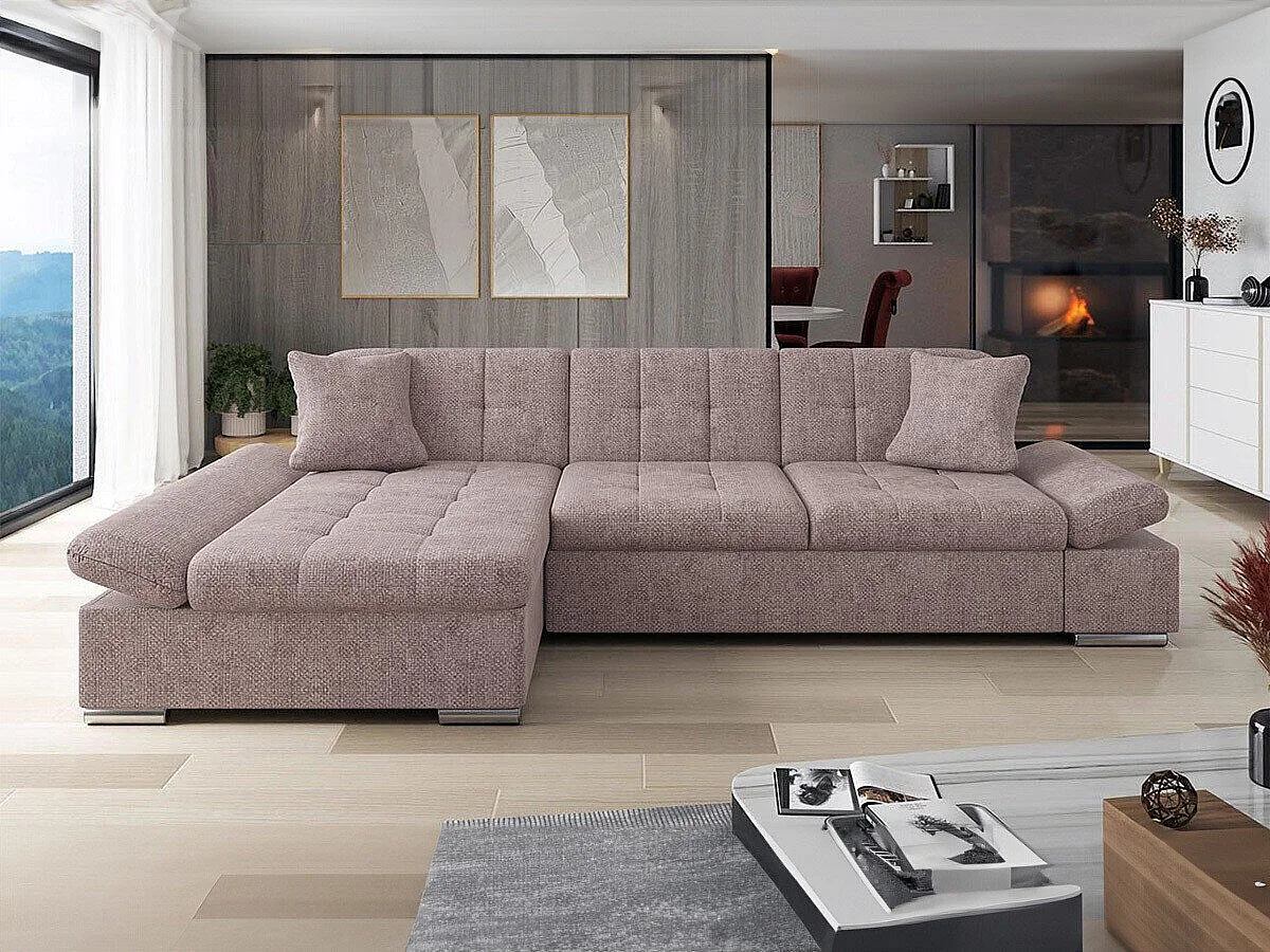 Canapé d'angle convertible 3 places en tissu brun 278x161x76 cm