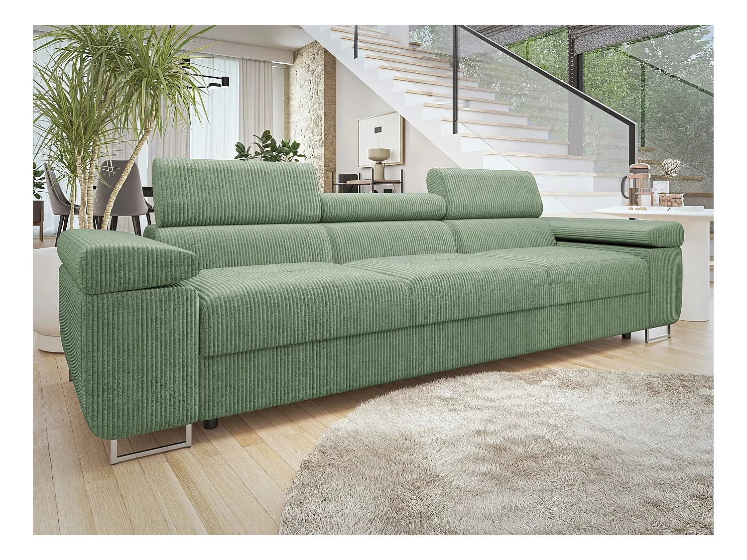 Canapé Comfivo Eliferu 104, Vert, 263x102x70cm, Tapisserie, Pieds: Métal