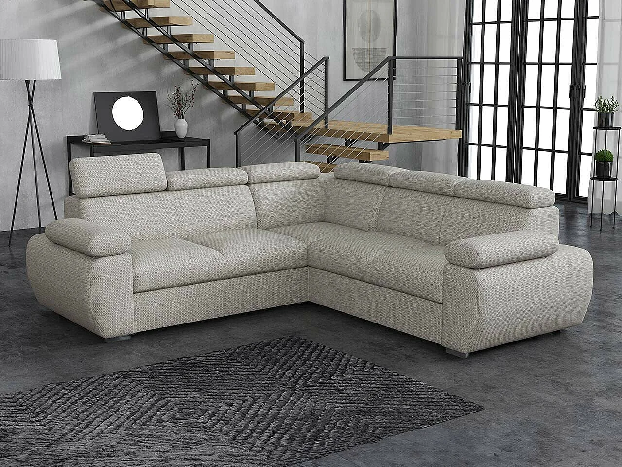 Sofá rinconero Columbus 215, Gris, Función de descanso, Almacenaje, 260x260x85cm