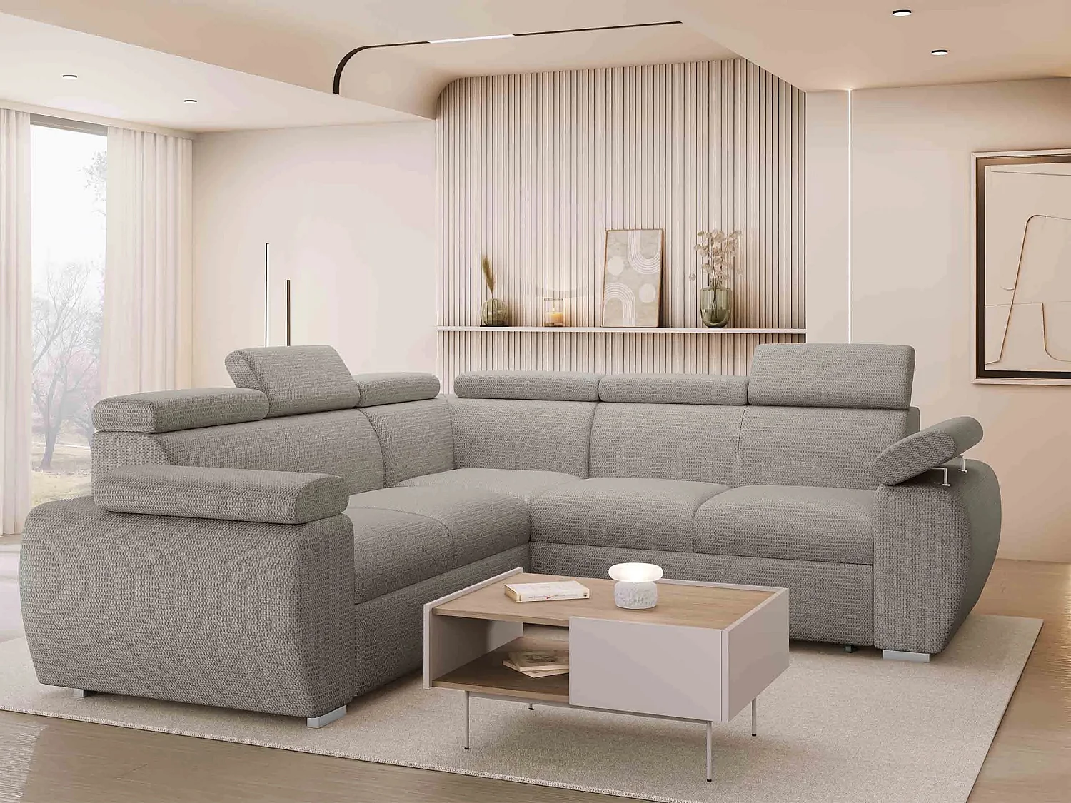 Canapé d'angle Columbus 215, Gris, Disponible, 260x260x85cm