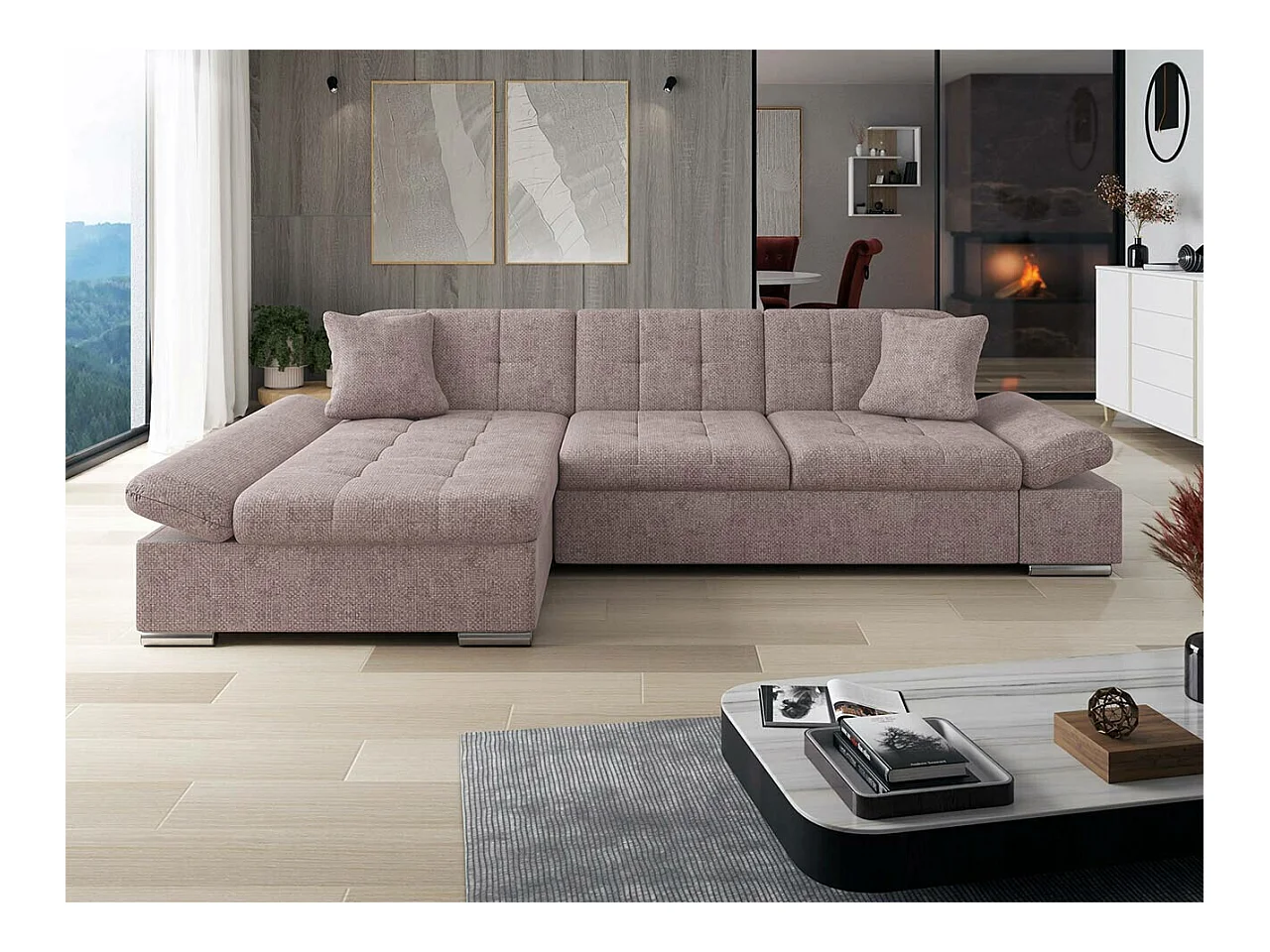Divano angolare Comfivo 219, Nocciola, Senza, 278x161x76cm