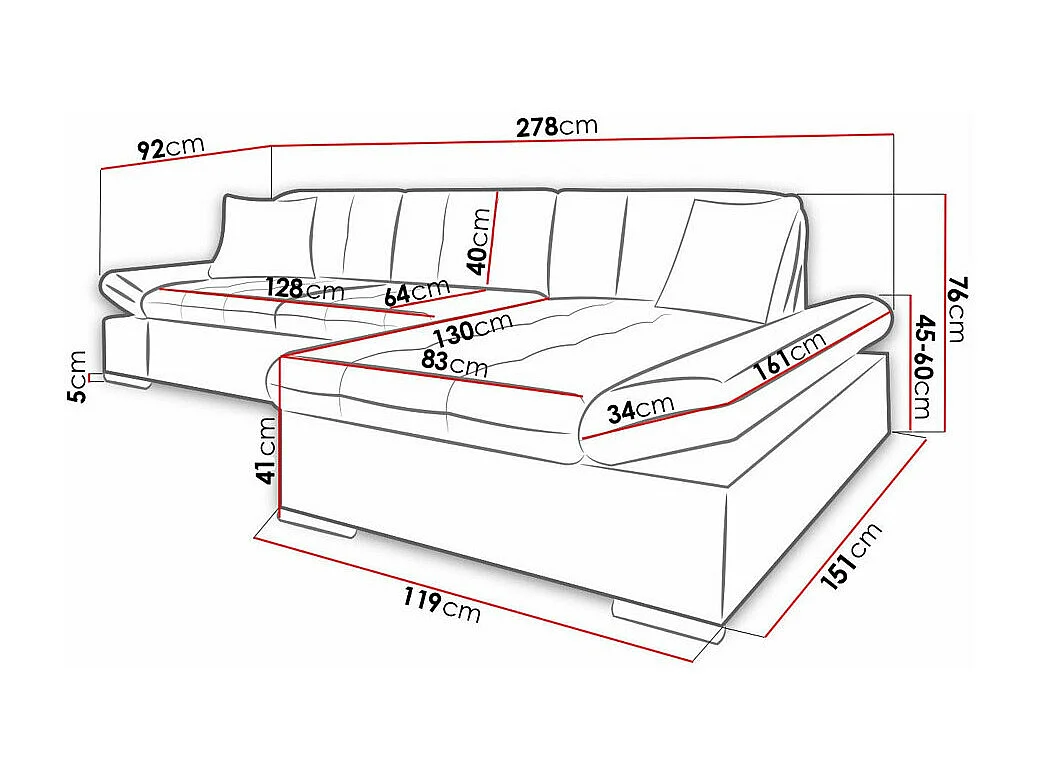 Sofá rinconero Comfivo 219, De color marrón claro, 278x161x76cm