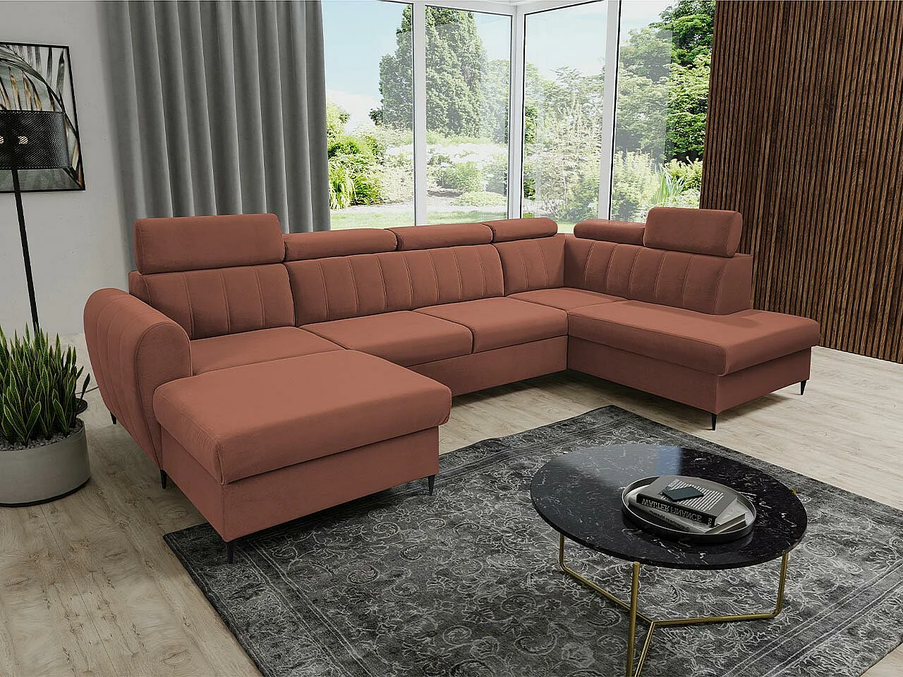 Sofá de canto Temple 128, Vermelho, Funcionalidade de dormir