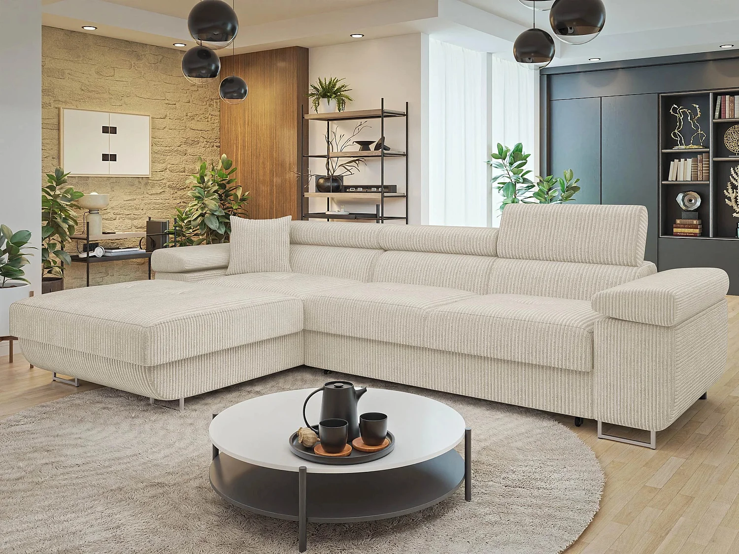 Canapé d'angle Comfivo Vinetum II, Crème, Disponible, 280x170x70cm