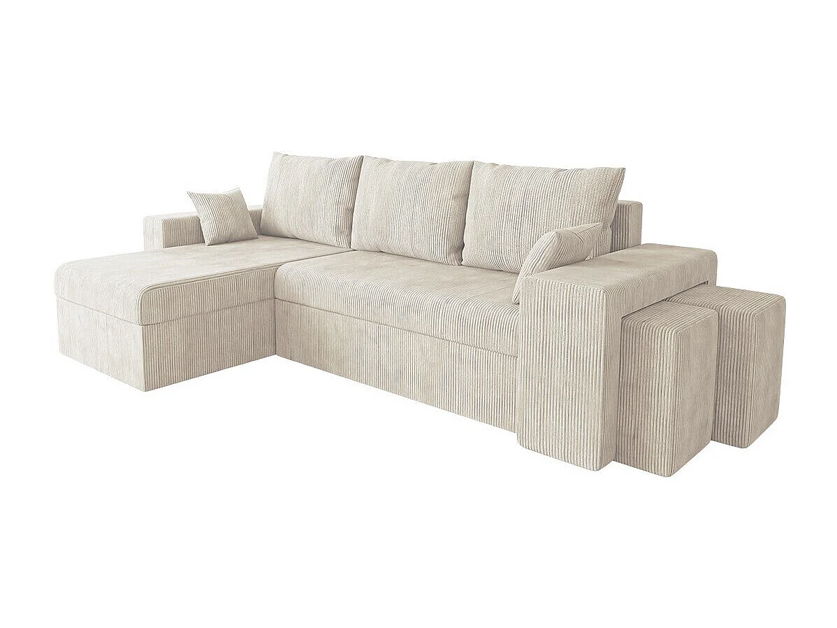 Canapé d'angle Memphis 138, Brun clair, Fonction de couchage, Boîte de literie, 256x139cm