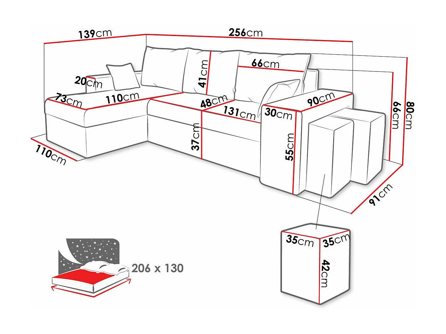 Canapé d'angle Memphis 138, Brun clair, Fonction de couchage, Boîte de literie, 256x139cm