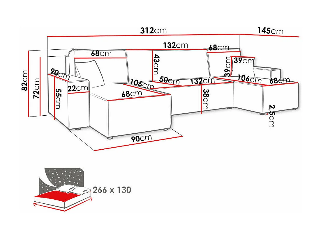 Sofá de canto Shelton 101, Rosé, Funcionalidade de dormir, 31x15x8cm