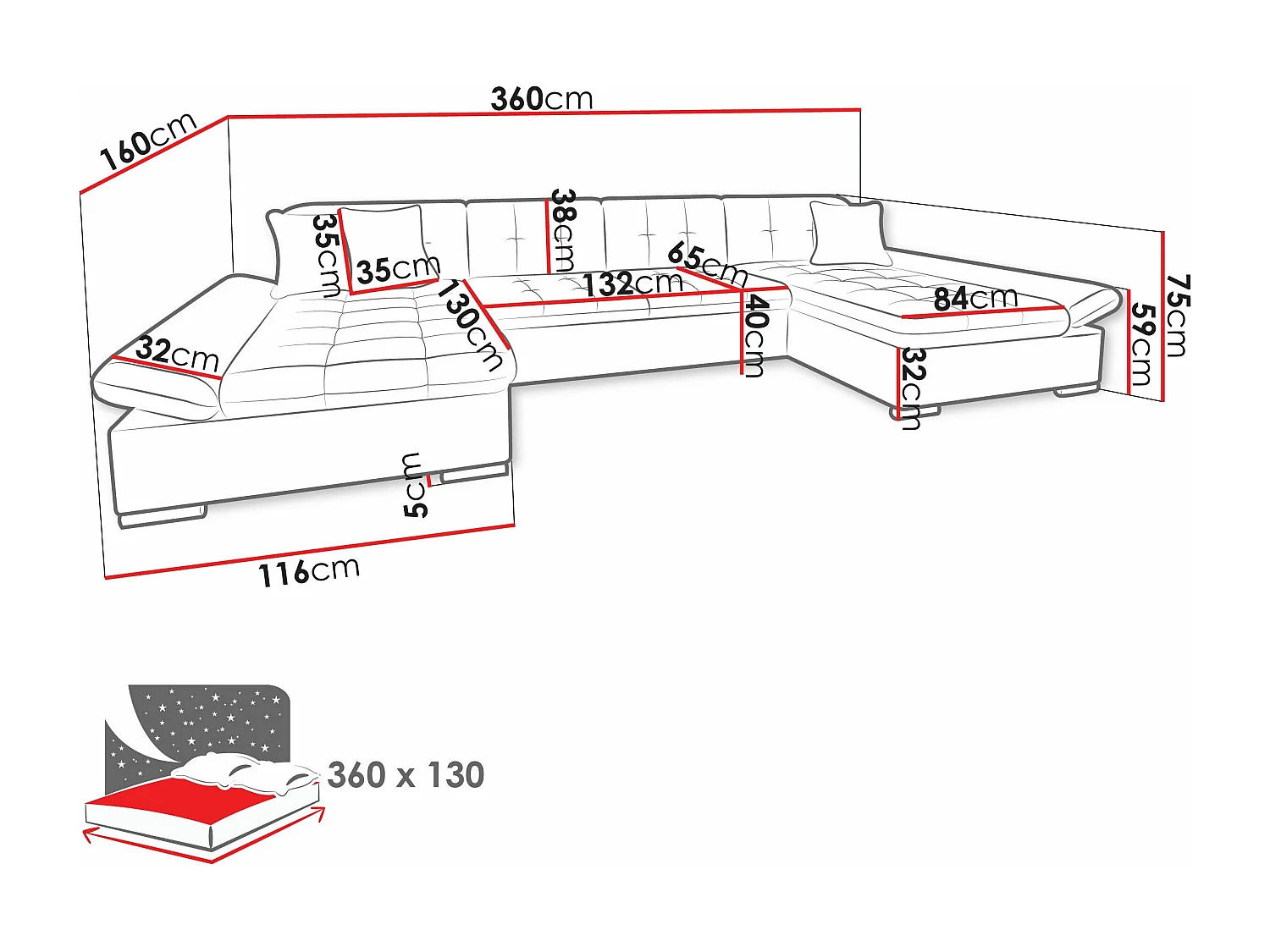 Sofá rinconero Comfivo 240, De color marrón claro, Función de descanso, Almacenaje, 360cm