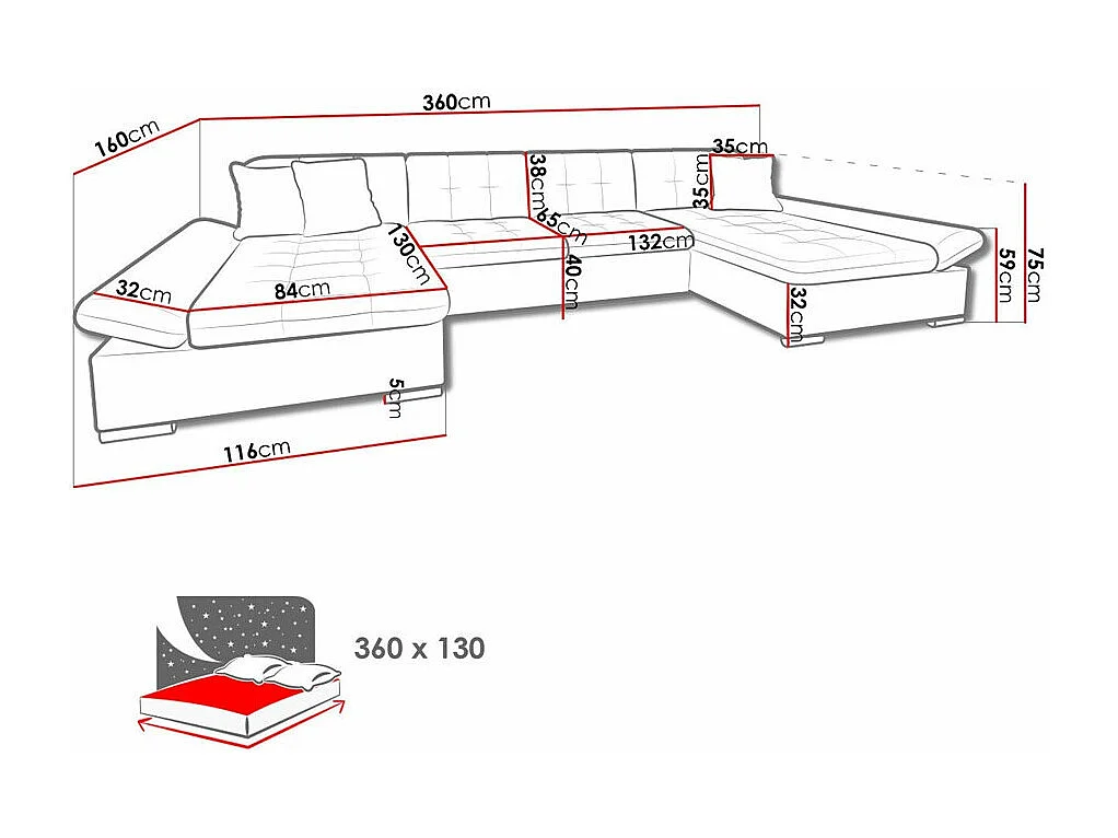 Sofá rinconero Comfivo 240, De color marrón claro, Función de descanso, Almacenaje, 360cm