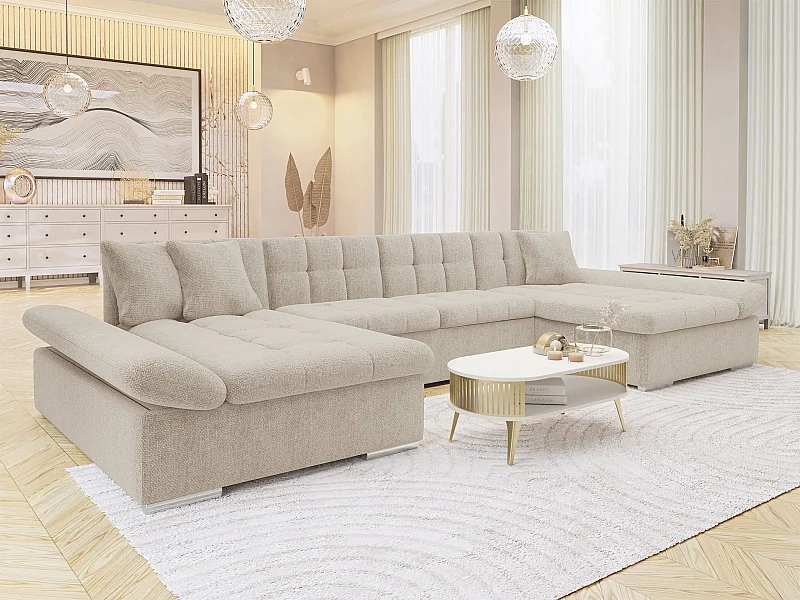 Sofá rinconero Comfivo 240, De color marrón claro, Función de descanso, Almacenaje, 360cm