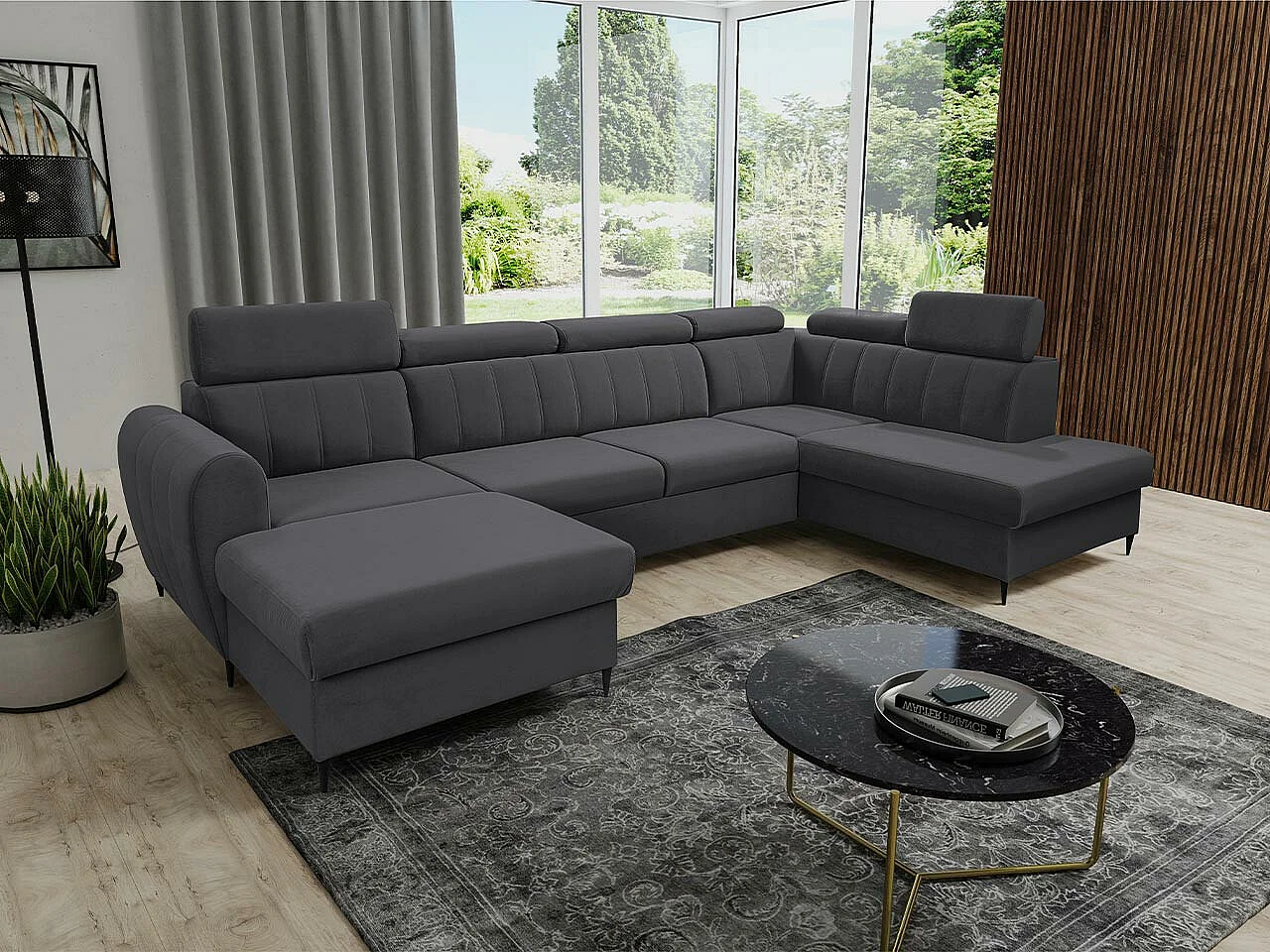 Canapé d'angle Temple 128, Gris, Disponible, 355x200x90cm