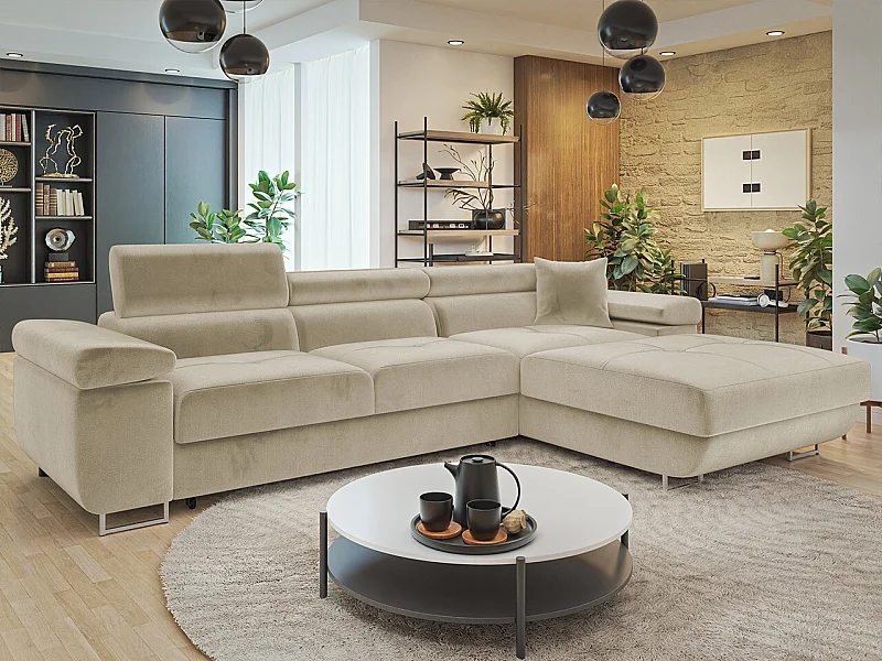 Sofá rinconero Comfivo Eliferu 102, De color marrón claro, Función de descanso, 280x170cm