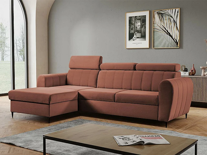 Sofá rinconero Temple 126, Rosa, Función de descanso, Almacenaje, 262x175x90cm