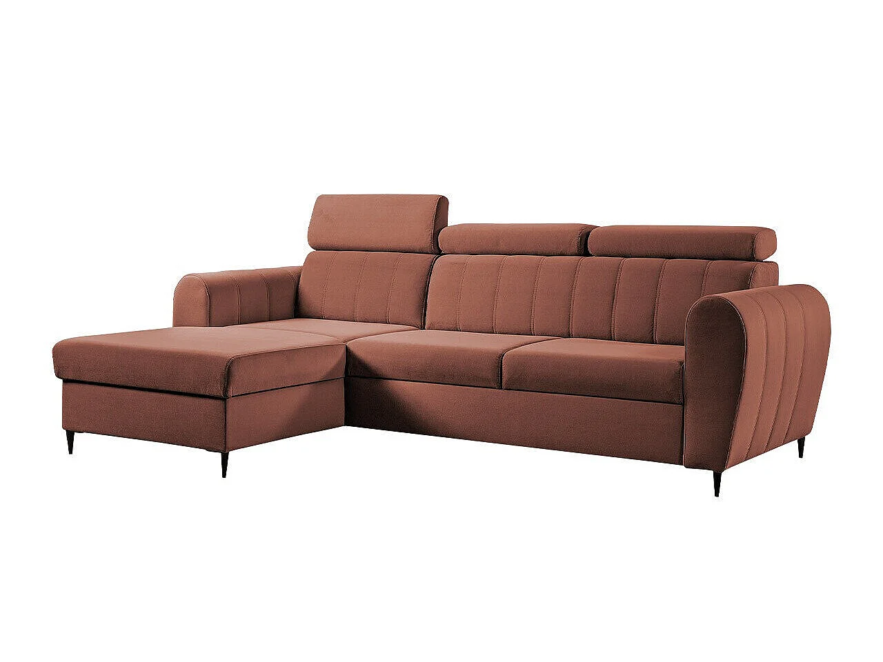 Canapé d'angle convertible 3 places en tissu rose TEMPLE 262x175x90 cm