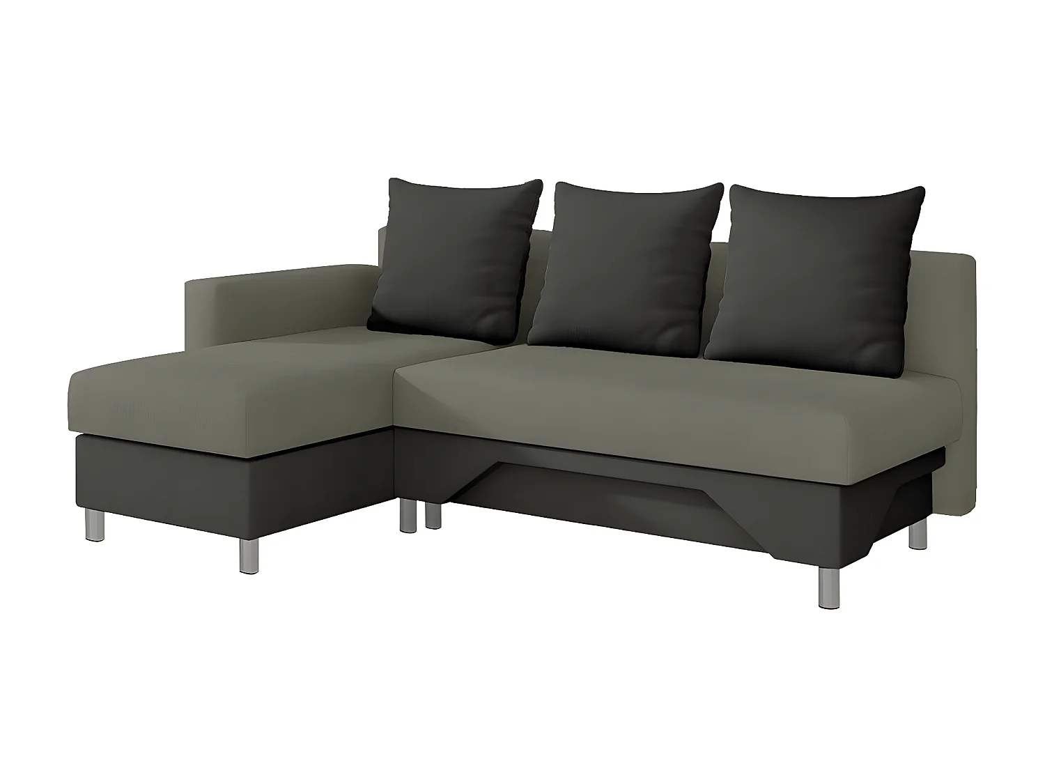 Canapé d'angle Akron 100, Gris, Fonction de couchage, Boîte de literie, 215x133x95cm