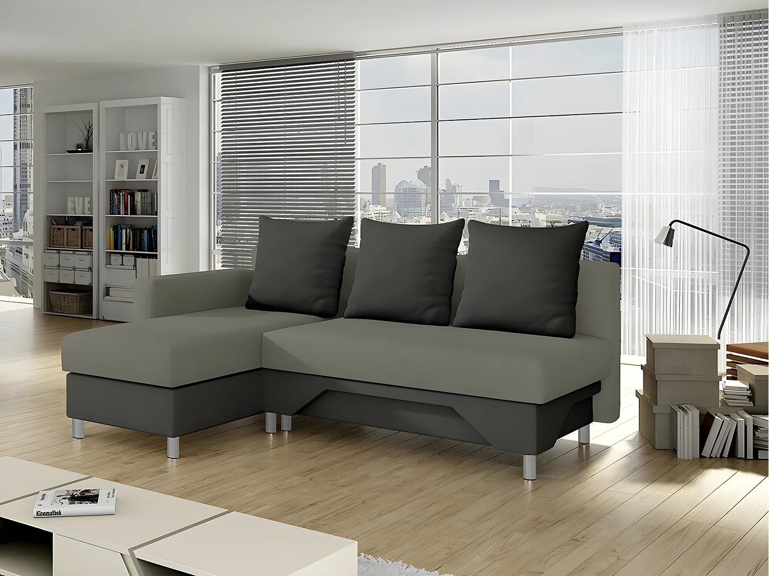 Canapé d'angle Akron 100, Gris, Disponible, 215x133x95cm
