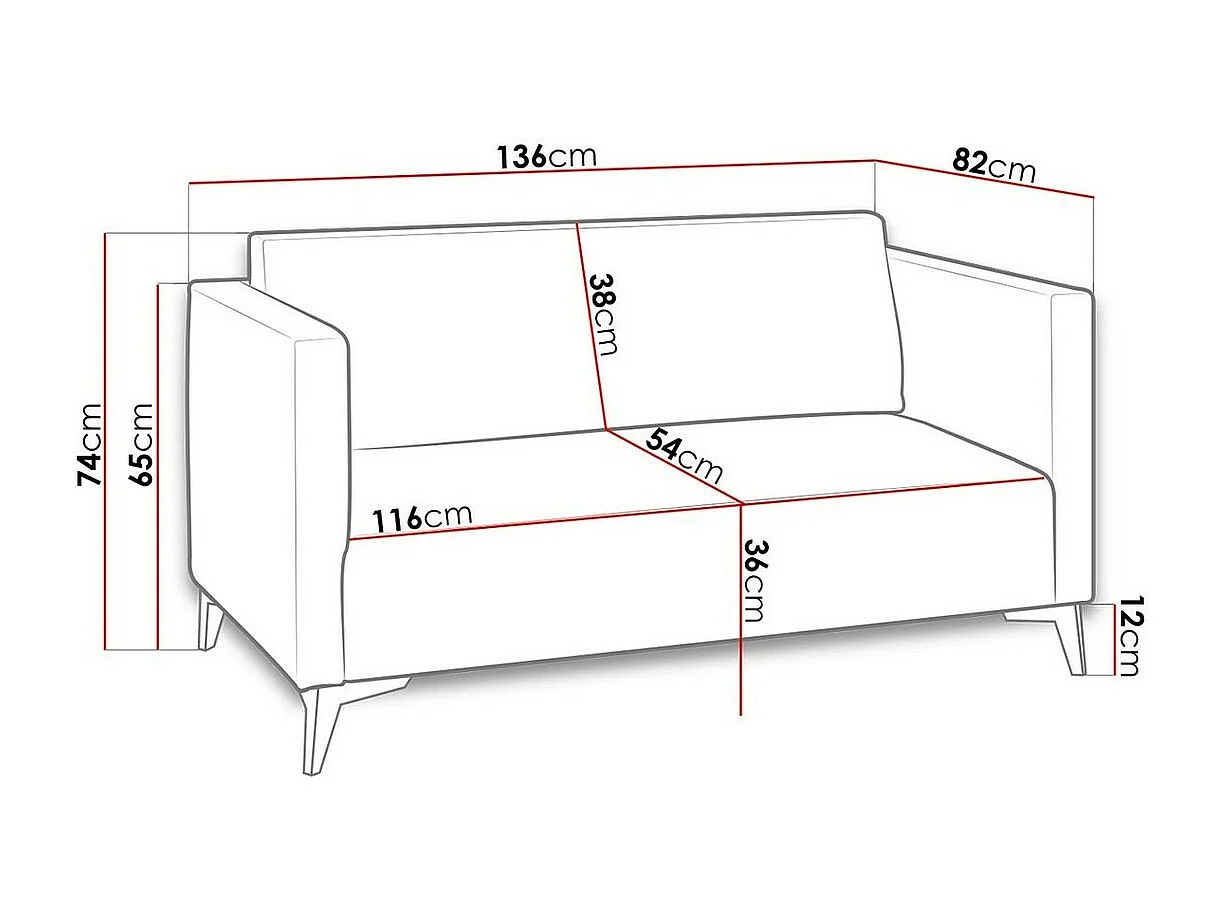 Canapé Virmore 101, Bleu, 136x82x74cm, Tapisserie, Pieds: Plastique