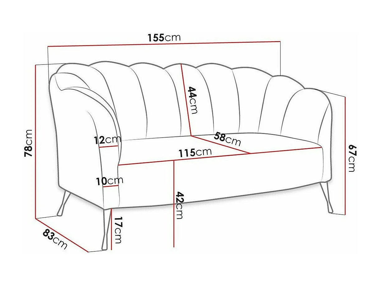 Canapé Providence 151, Gris, 155x83x78cm, Tissu, Pieds: Métal