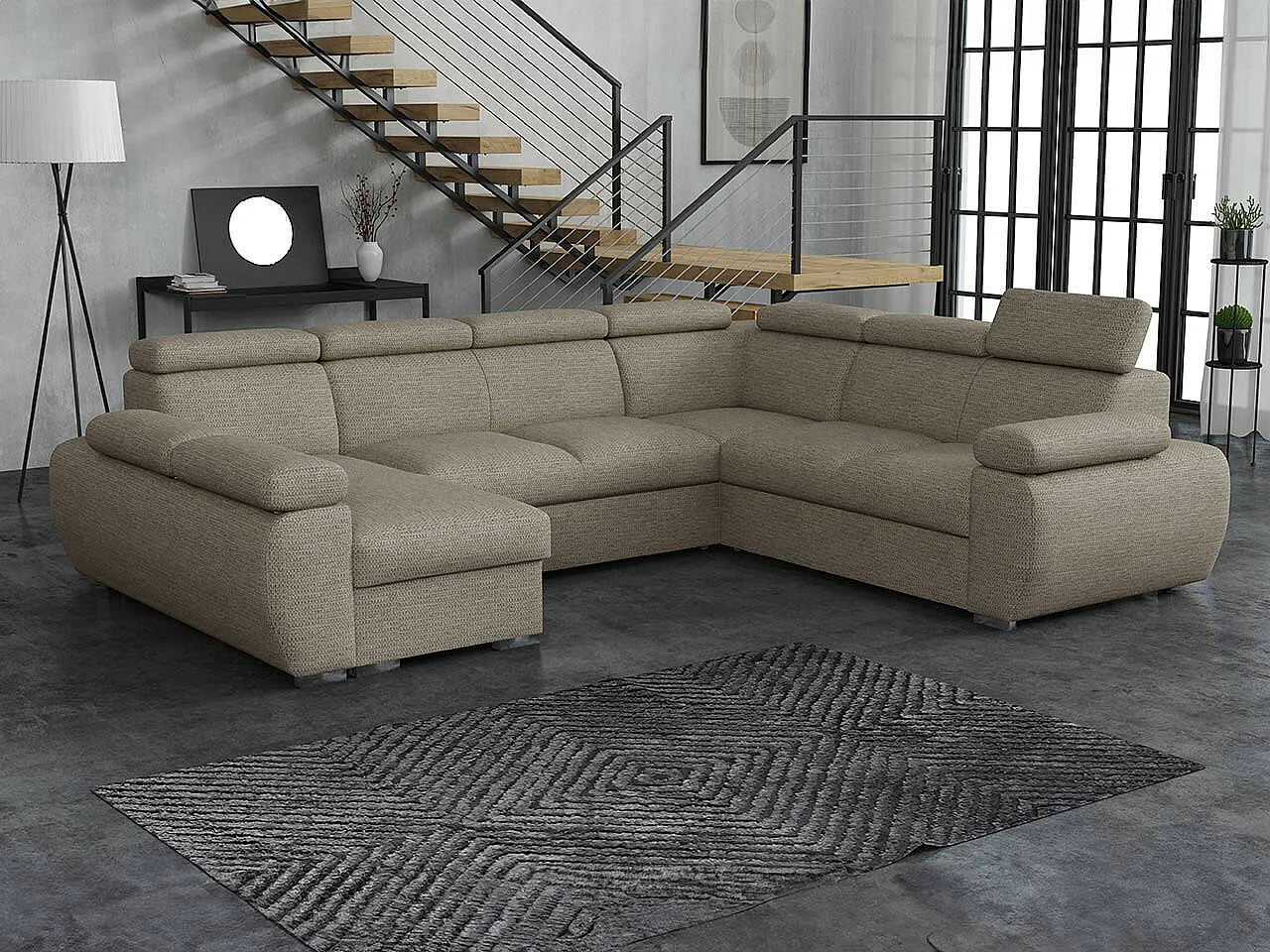 Sofá rinconero Columbus 214, De color marrón claro, Función de descanso, Almacenaje, 85cm