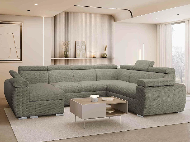 Sofá rinconero Columbus 214, De color marrón claro, Función de descanso, Almacenaje, 85cm