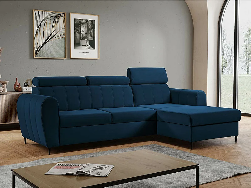 Sofá rinconero Temple 126, Azul, Función de descanso, Almacenaje, 262x175x90cm